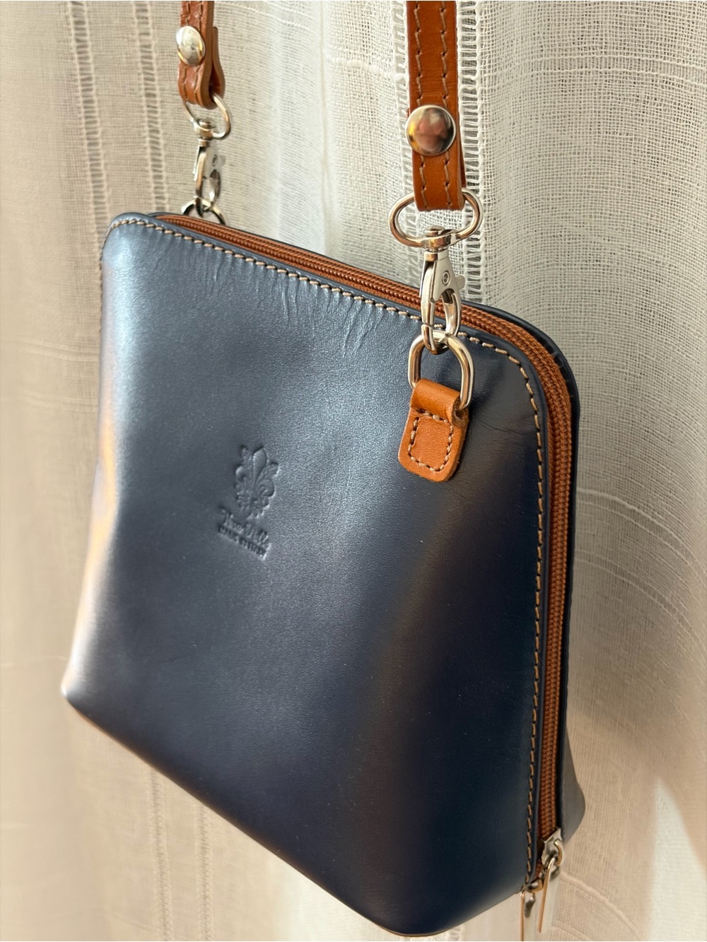 Navy Blue Leather Crossbody Embossed Leather Purse